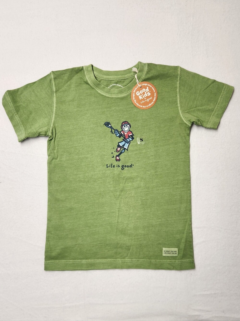 NWT Life Is Good Kids Green Lacrosse Graphic 100% Cotton Short Sleeve Tee Sz 5/6